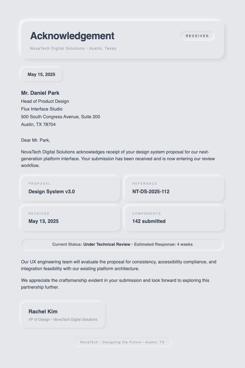 Neomorphism acknowledgement letter